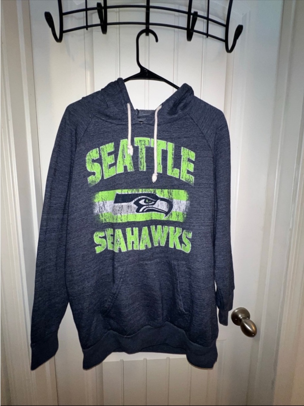 Team Apparel Seattle Seahawks Navy Hoodie with Neon Green Logo